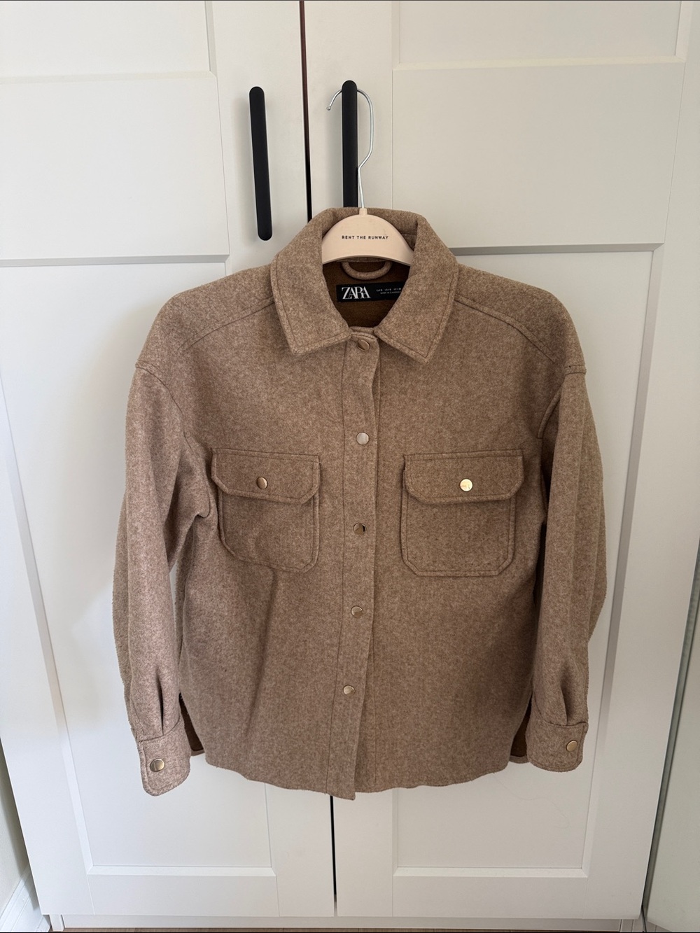 Zara Taupe Utility Wool-Blend Shacket